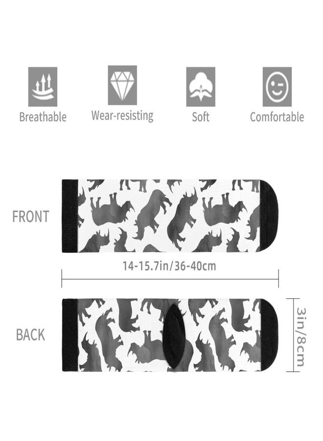 MOLIAN Unisex Fun Novelty Crazy Crew Socks Tiny Watercolor Rhinos Monochrome Dress Socks - Image 5