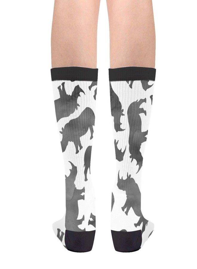 MOLIAN Unisex Fun Novelty Crazy Crew Socks Tiny Watercolor Rhinos Monochrome Dress Socks - Image 2