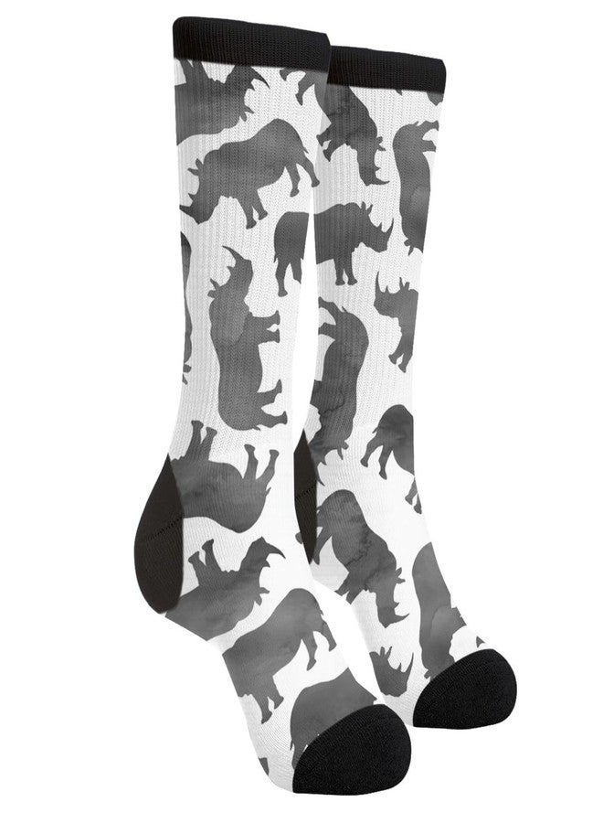 MOLIAN Unisex Fun Novelty Crazy Crew Socks Tiny Watercolor Rhinos Monochrome Dress Socks - Image 1
