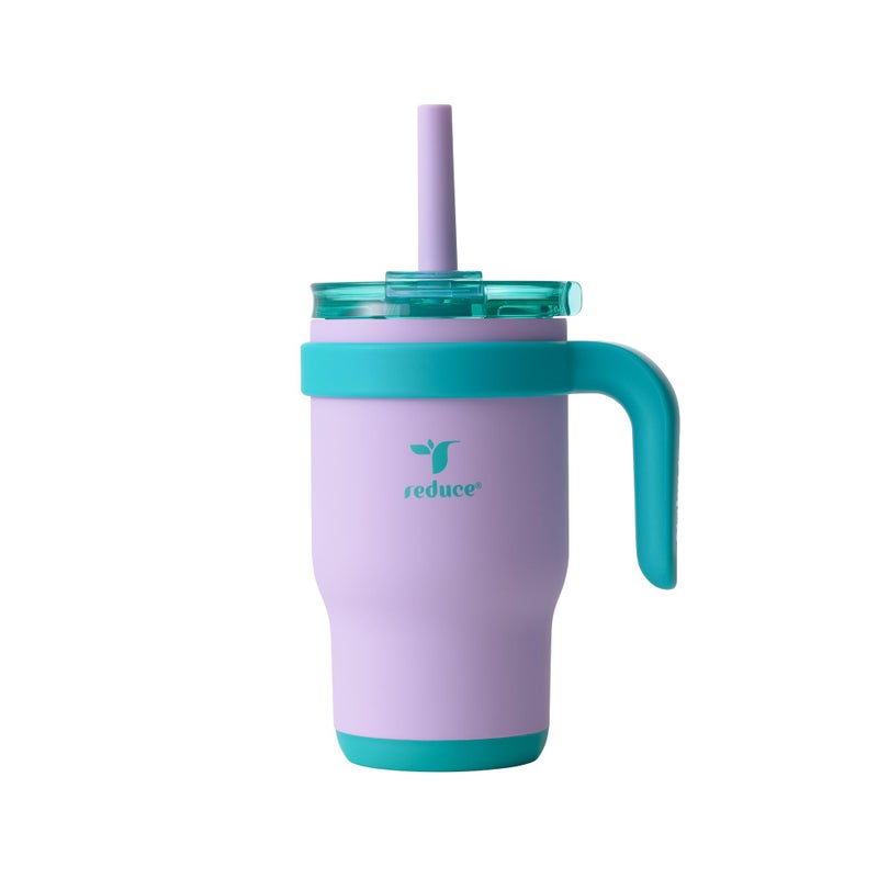 REDUCE 14 Oz Coldee Kids Tumbler with Lid and Straw  Coldee Insulated Travel Mug  SpillProof Sweatproof Stainless Steel BPAFree  Includes Handle Reusable Silicone Straw  Purple Mermaid