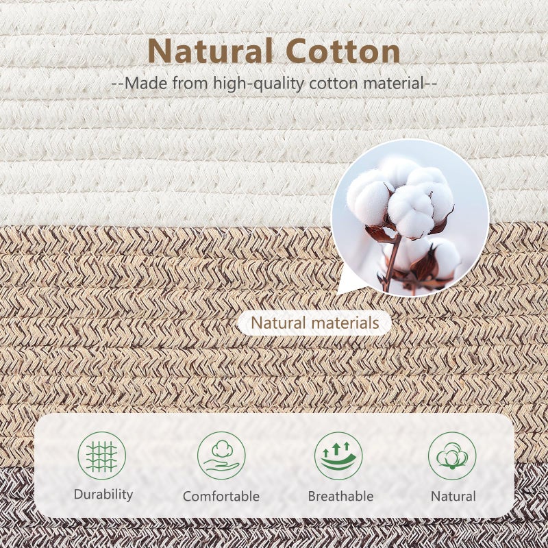 ECDYQXVU Cotton Rope Basket, Storage Baskets with Handle, 15x10x9 Inch Woven Basket for Shelves, Laundry, Towels, Clothes, Books, (Gradient Brown 1 Pack) - Image 2