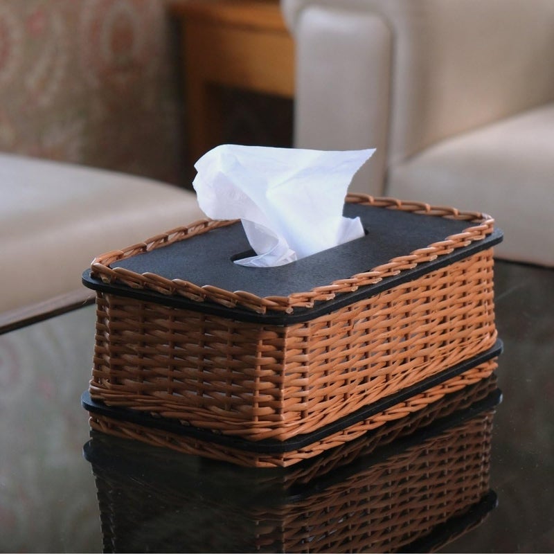 Peepul Tree Willow Wicker Wooden Tissue Box with Detachable Lid | Handmade Napkin Holder | Gifting for Diwali, Christmas, Housewarming | Brown - Image 4