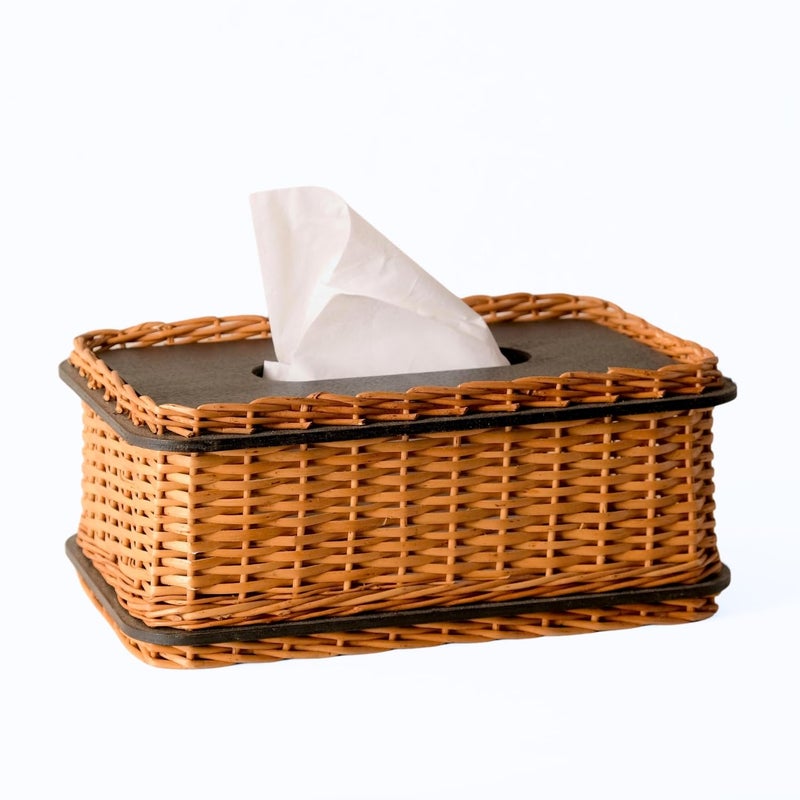 Peepul Tree Willow Wicker Wooden Tissue Box with Detachable Lid | Handmade Napkin Holder | Gifting for Diwali, Christmas, Housewarming | Brown - Image 1