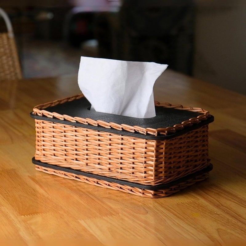Peepul Tree Willow Wicker Wooden Tissue Box with Detachable Lid | Handmade Napkin Holder | Gifting for Diwali, Christmas, Housewarming | Brown - Image 3