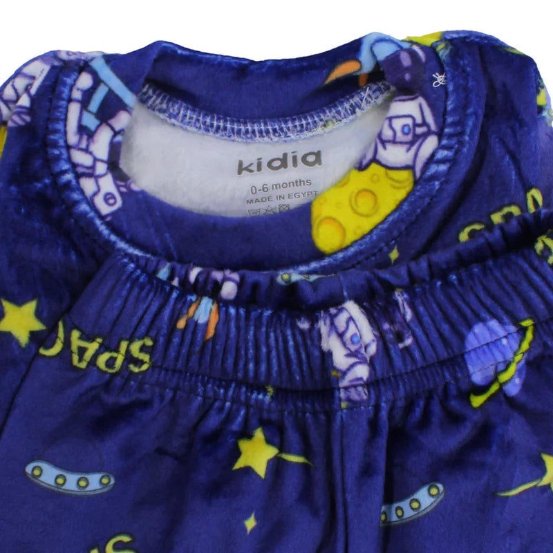 Kidia Baby Boys Velvet Thermal set - Blue with Astronaut Print - Image 3