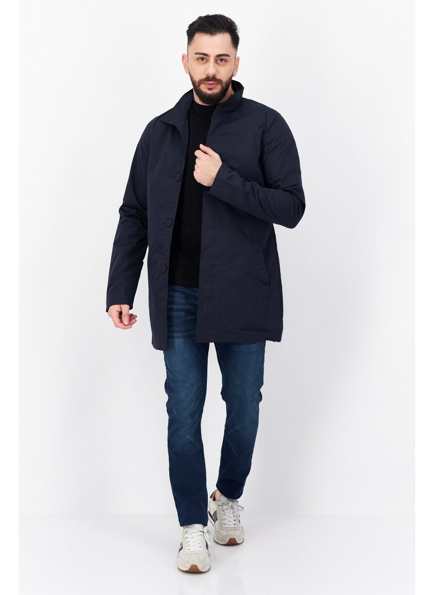 French Connection Men High Neck Long Sleeve Plain Jacket Shirt, Navy Blue  - Image 3