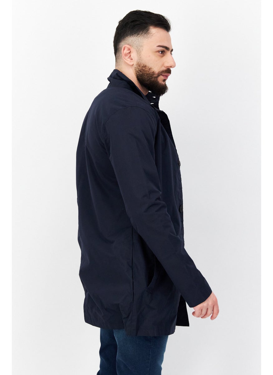 French Connection Men High Neck Long Sleeve Plain Jacket Shirt, Navy Blue  - Image 4