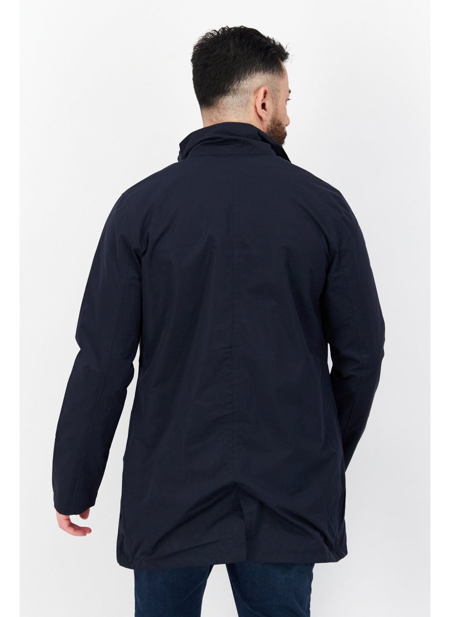 French Connection Men High Neck Long Sleeve Plain Jacket Shirt, Navy Blue  - Image 2