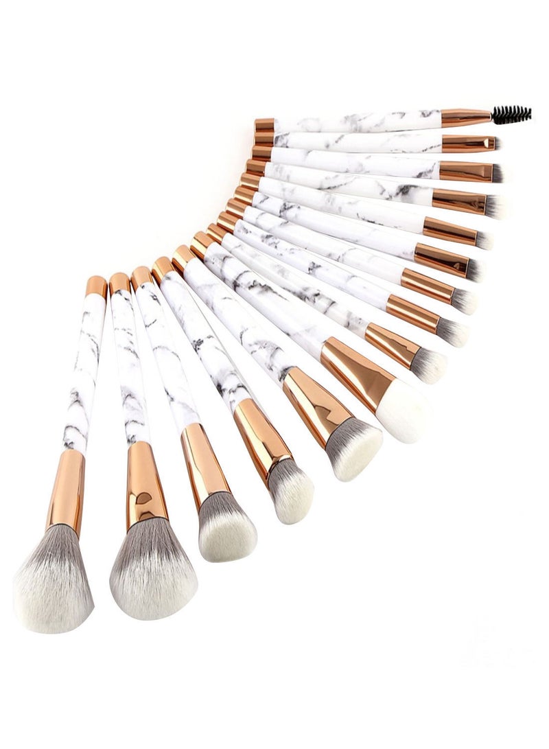 NIBEMINENT 15-Piece Marble Pattern Makeup Brush Set White/Gold/Grey - Image 1