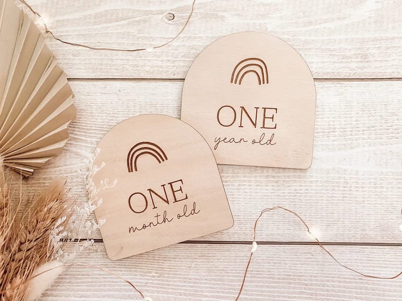Cliths Pack of 12 pcs Wooden Baby Milestone Cards. Boho Rainbow Baby Milestone Plaques. Milestone Discs. Baby's First Year. Baby Keepsake(Bag not Include) - Image 4