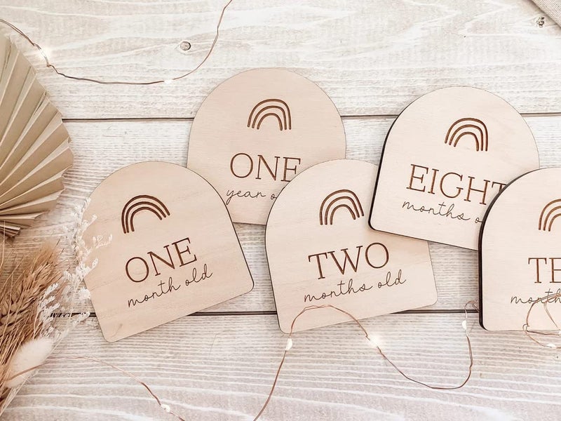 Cliths Pack of 12 pcs Wooden Baby Milestone Cards. Boho Rainbow Baby Milestone Plaques. Milestone Discs. Baby's First Year. Baby Keepsake(Bag not Include) - Image 5