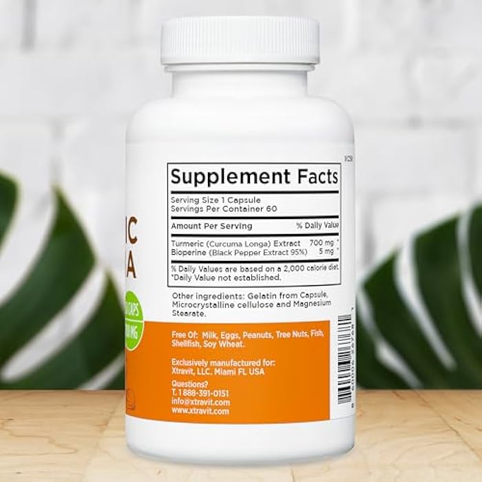 Xtravit Turmeric Curcuma Supplement Plus Bioperine– Natural Herbal Extract Supplements for Men & Women - May Support Joint Health & Relief - No Gluten or Fillers, 700 mg, 60 Capsules - Image 2