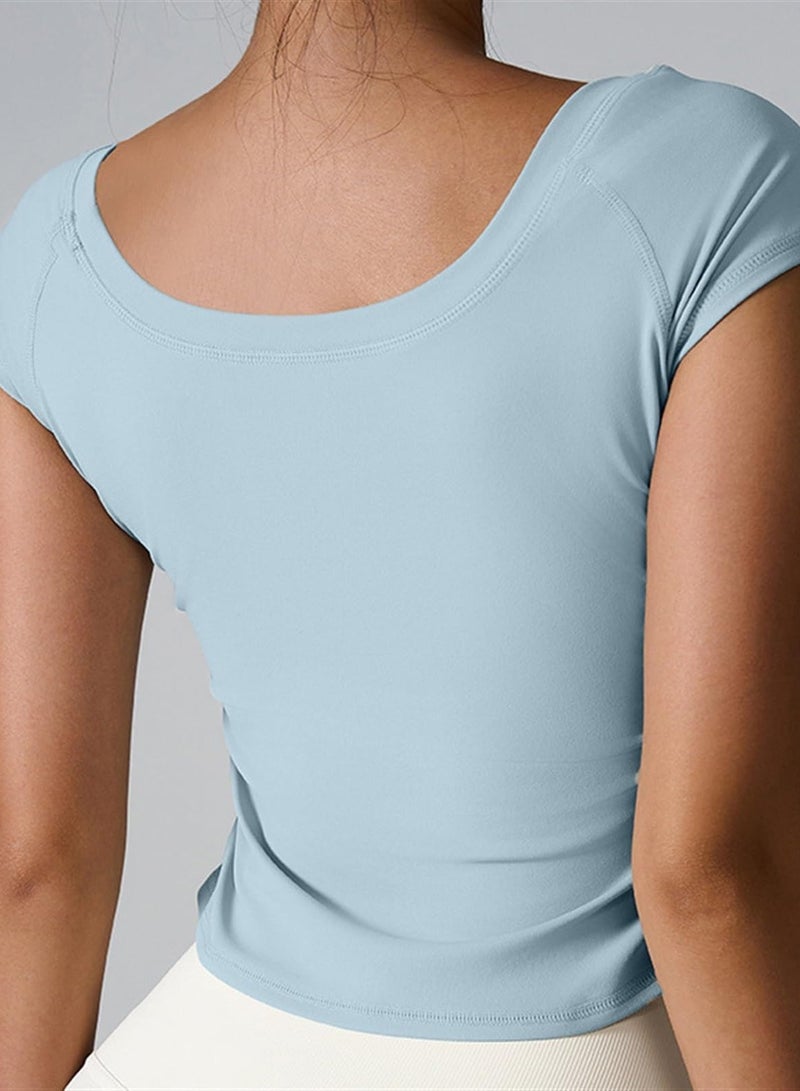 Top Shirt Short Sleeves Tank Top Shirts for Women, Workout for Yoga Breathable Sleeve Soft Seamless Gym