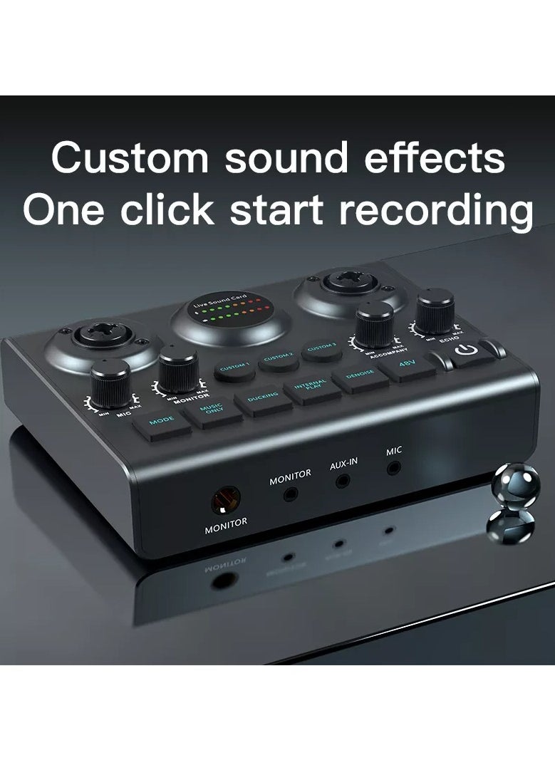 Beauenty F10 Podcast Live Sound Card, Multiple Sound Effects Voice Changing Mini Sound Mixer Board for Live Streaming Home KTV Singing  - Image 5