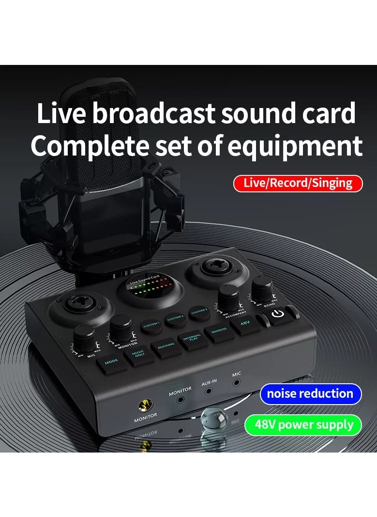 Beauenty F10 Podcast Live Sound Card, Multiple Sound Effects Voice Changing Mini Sound Mixer Board for Live Streaming Home KTV Singing  - Image 2