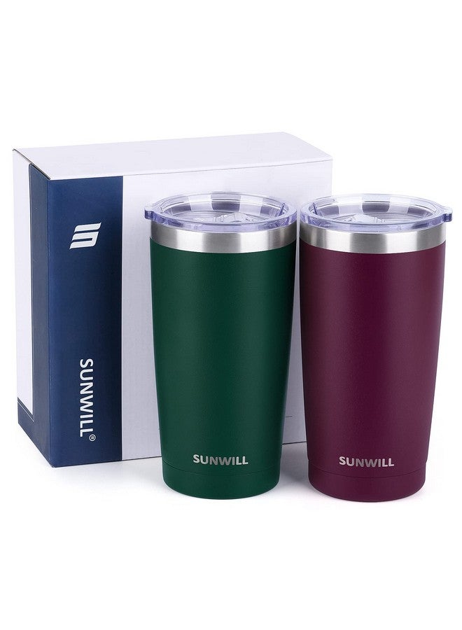 SUNWILL Travel Coffee Mug with Lid, 20 oz Tumbler Set of 2, Insulated Stainless Steel Cup for Drinks， Water, Tea, Powder Coated Forest Green & Plum - Image 4