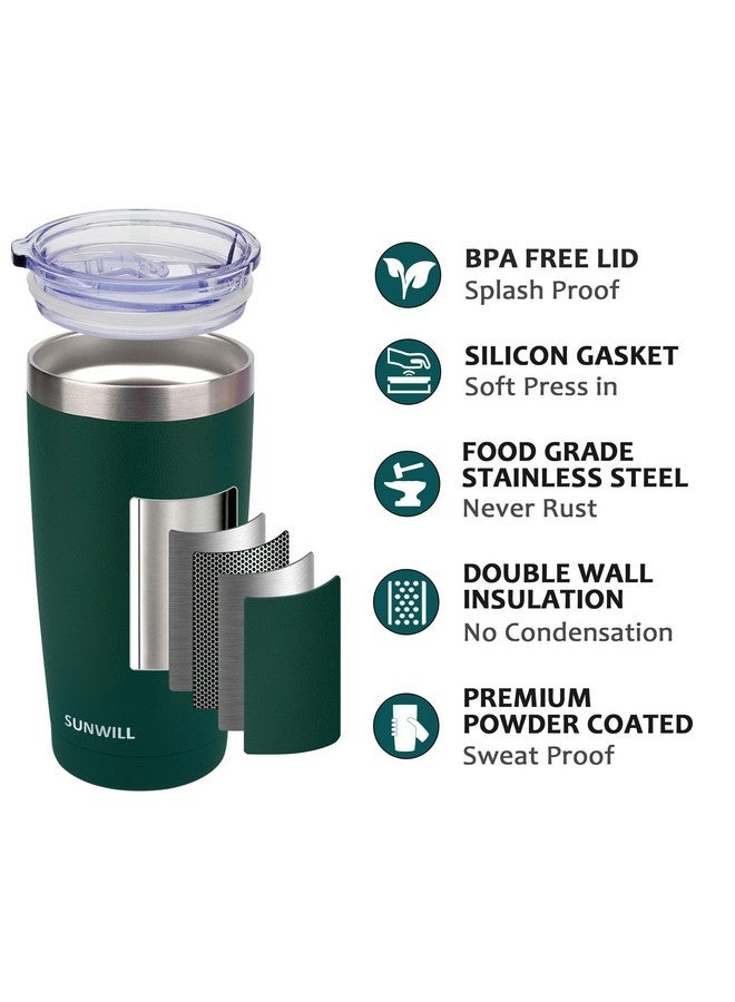 SUNWILL Travel Coffee Mug with Lid, 20 oz Tumbler Set of 2, Insulated Stainless Steel Cup for Drinks， Water, Tea, Powder Coated Forest Green & Plum - Image 2
