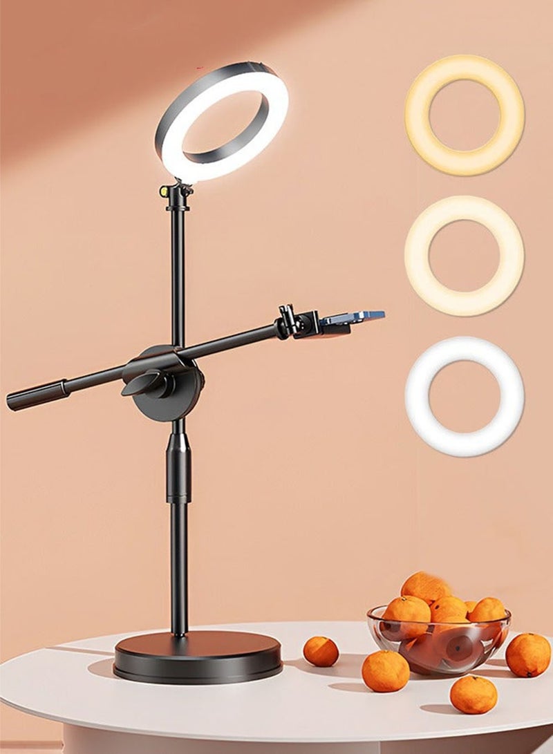 Arabest Selfie Ring Light With Stand And Phone Holder,Overhead Camera Mount With 16cm Ring Lights For Phone,Circle Light With Desk Tripod Adjustable Shooting Arm For Video Recording,Live Streaming,Laptop - Image 1