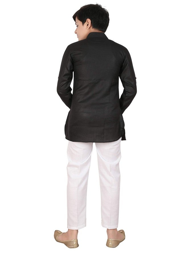 Qtsy Indian Cotton Kurta Set for Boys Black - Image 2