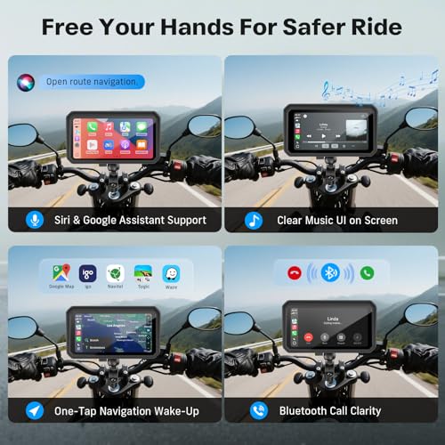 WonVon 6.25 Inch Wireless Motorcycle Carplay GPS Navigation System with Apple Carplay and Android Auto Portable Screen with Dual Bluetooth, Navigation, Siri, Google Assistant - Image 5