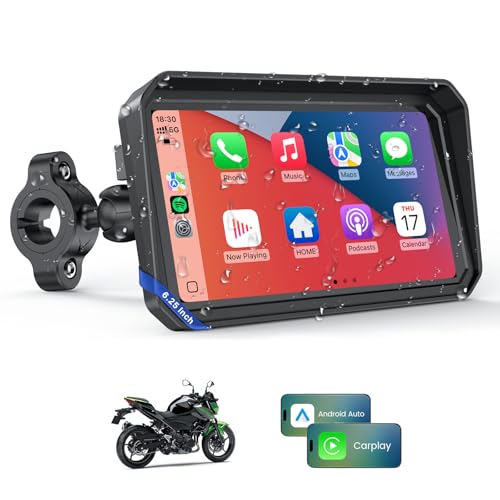 WonVon 6.25 Inch Wireless Motorcycle Carplay GPS Navigation System with Apple Carplay and Android Auto Portable Screen with Dual Bluetooth, Navigation, Siri, Google Assistant - Image 1