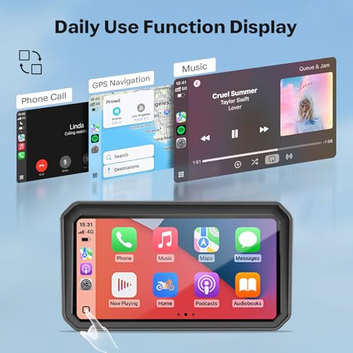 WonVon 6.25 Inch Wireless Motorcycle Carplay GPS Navigation System with Apple Carplay and Android Auto Portable Screen with Dual Bluetooth, Navigation, Siri, Google Assistant - Image 4