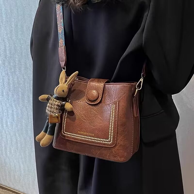 Vintage Women's PU Bucket Shoulder Bag Crossbody Handbag - Image 2