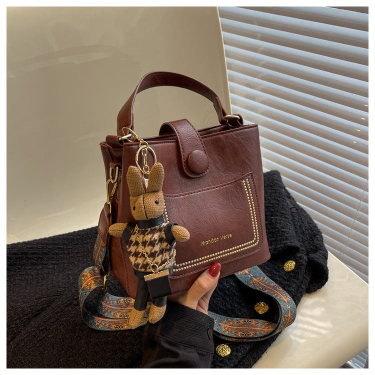 Vintage Women's PU Bucket Shoulder Bag Crossbody Handbag - Image 5
