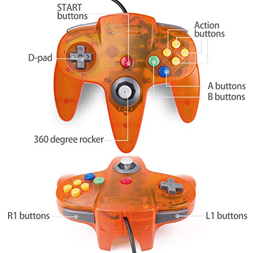 miadore 4 Pack Classic 64 Controller, Wired N64 Controllers with Upgraded Joystick (Non PC USB Version) (Black/Clear Green/Clear Blue/Clear Orange) - Image 2