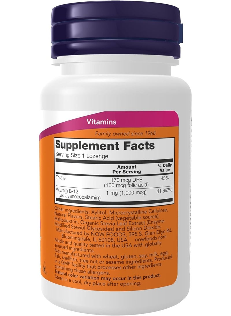 now Supplements, Vitamin B-12 1,000 mcg with Folic Acid, Nervous System Health*, 100 Chewable Lozenges - Image 2