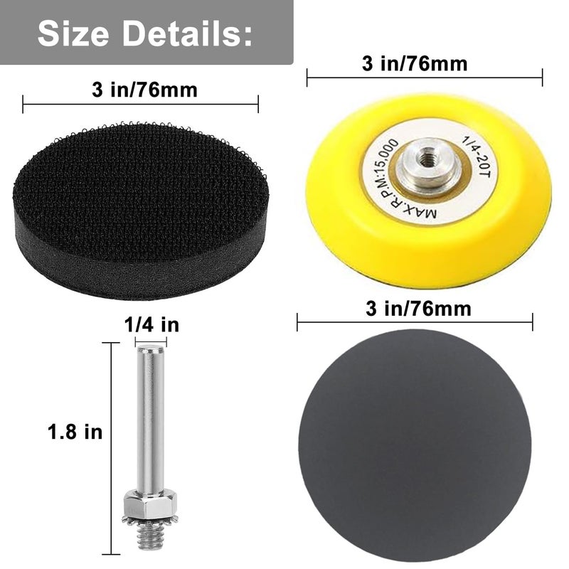Rvetol 140Pcs 3 Inch Wet Dry Sanding Discs, Assorted 120 to 5000 Grit Silicon Carbide Hook & Loop Sandpaper with 1/4" Shank Sanding Pads and Foam Buffering Pad for Wood Metal Car Polishing & Finishing - Image 3
