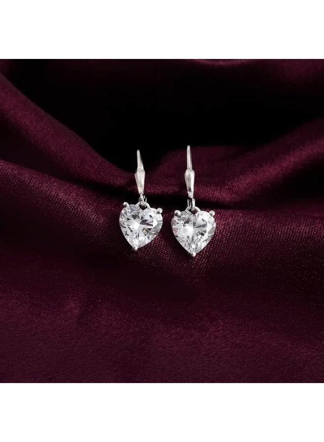 VOYLLA 925 Sterling American Diamond CZ Fabulous Solitaire Heart Shape Drop Earrings for Women, Onesize, , No Gemstone - Image 3