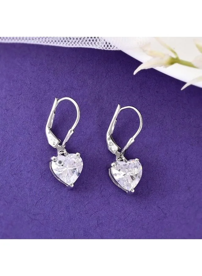 VOYLLA VOYLLA 925 Sterling American Diamond CZ Fabulous Solitaire Heart Shape Drop Earrings for Women, Onesize, , No Gemstone