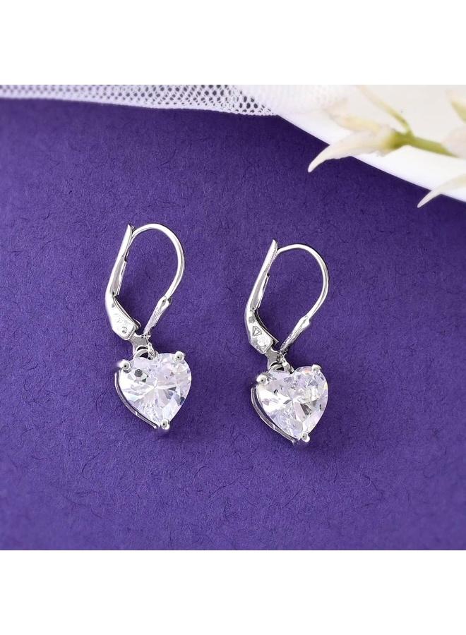 VOYLLA 925 Sterling American Diamond CZ Fabulous Solitaire Heart Shape Drop Earrings for Women, Onesize, , No Gemstone - Image 2