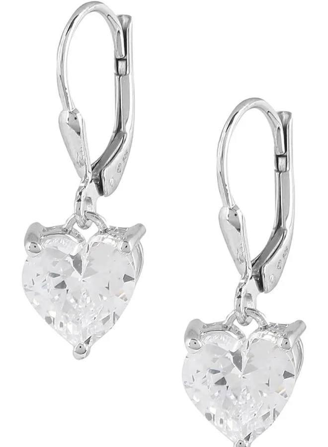 VOYLLA VOYLLA 925 Sterling American Diamond CZ Fabulous Solitaire Heart Shape Drop Earrings for Women, Onesize, , No Gemstone