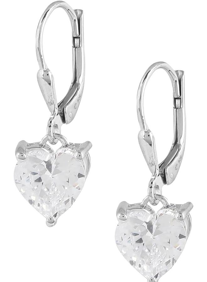VOYLLA 925 Sterling American Diamond CZ Fabulous Solitaire Heart Shape Drop Earrings for Women, Onesize, , No Gemstone - Image 1
