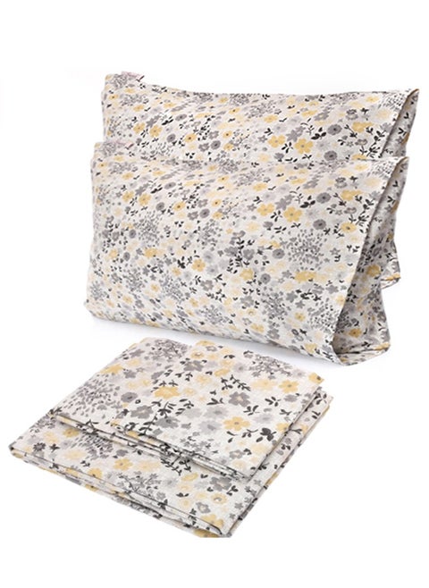 Flat bed sheet set 3pcs,220*235 cm + 2 Free Pillowcases, daisy design