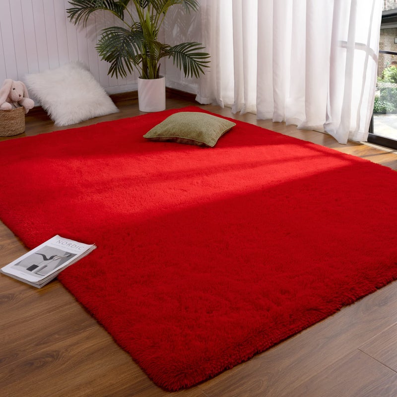 DETUM Red Rug 4x6 Feet  Fluffy Red Area Rugs for Bedroom Shaggy 4 X 6 Living Room Rug Soft Rugs for Kids Room NonSlip Nursery Office Dorm Washable Carpets Home Decor