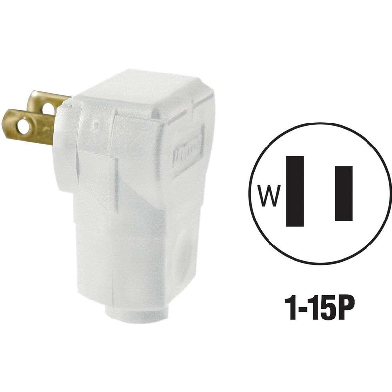 Leviton 15 Amp, 125 Volt 2-Pole 2-Wire, Non-Polarized Angle Plug, 101AN-W, White - Image 2