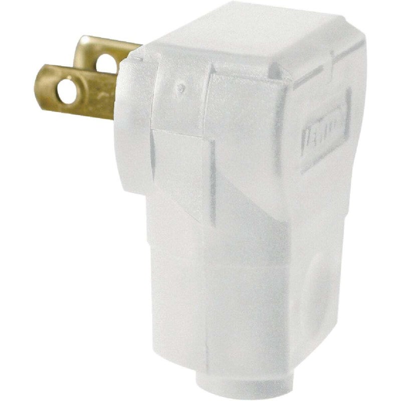 Leviton 15 Amp, 125 Volt 2-Pole 2-Wire, Non-Polarized Angle Plug, 101AN-W, White - Image 1
