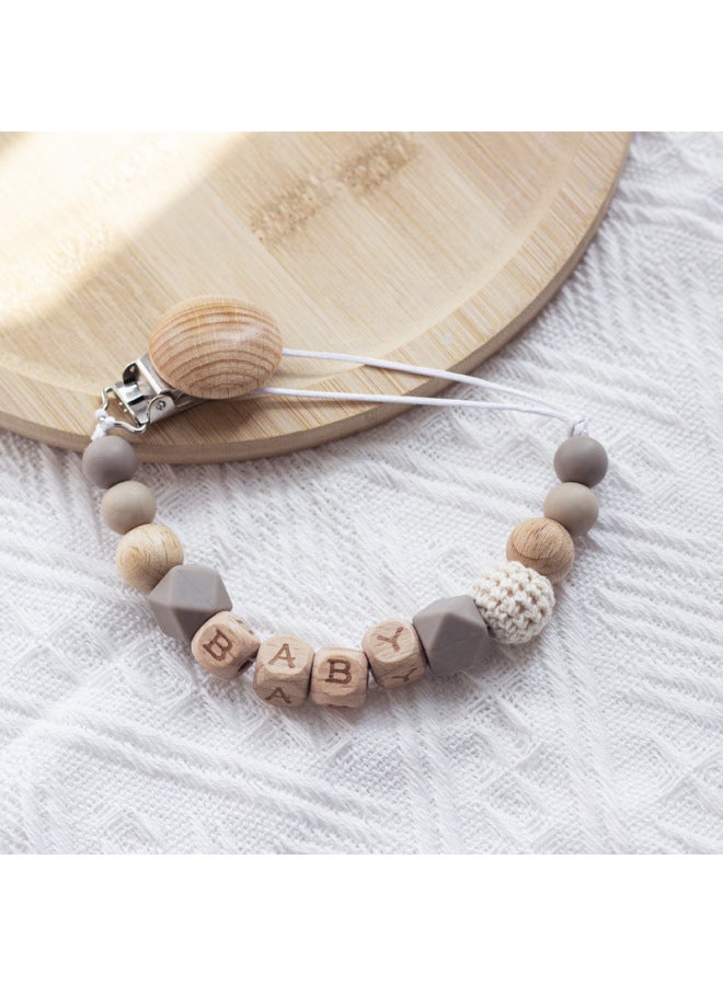 INS Nordic Style Maternal And Infant Products Pacifier Beech Wood Silicone Pacifier Chain Anti-drop Chain-Color:Brown - Image 1