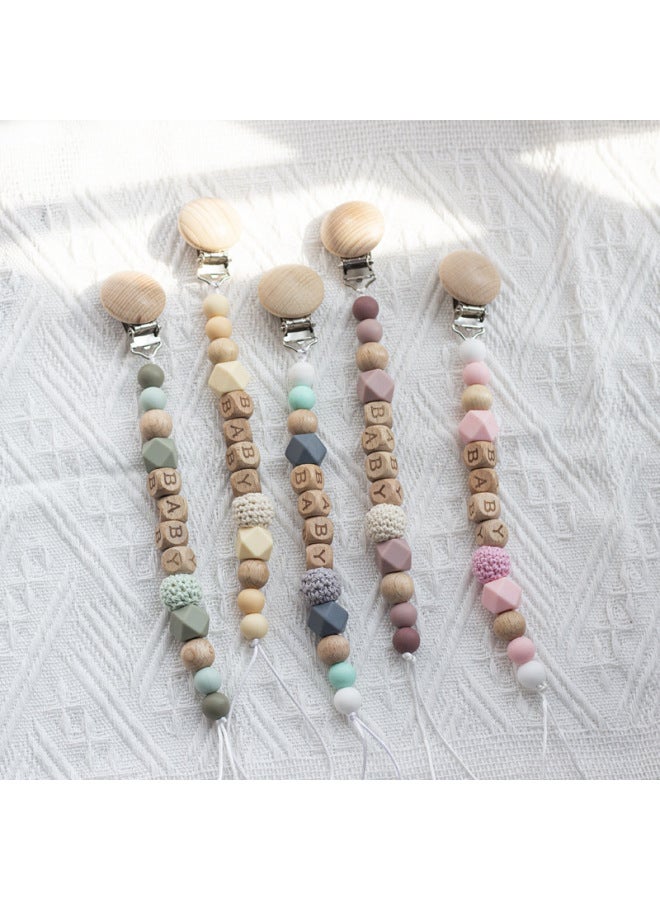 INS Nordic Style Maternal And Infant Products Pacifier Beech Wood Silicone Pacifier Chain Anti-drop Chain-Color:Brown - Image 2