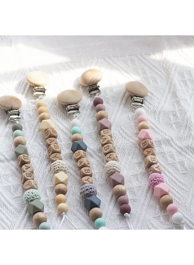INS Nordic Style Maternal And Infant Products Pacifier Beech Wood Silicone Pacifier Chain Anti-drop Chain-Color:Brown - Image 3