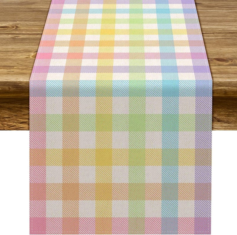 Pudodo Easter Buffalo Plaid Check Table Runner Spring Holiday Farmhouse Fireplace Kitchen Dining Room Home Party Decoration 13 x 108