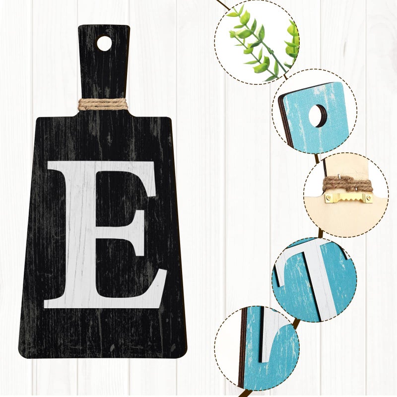 Jetec Cutting Board Eat Sign Set Hanging Art Kitchen Eat Sign Fork and Spoon Wall Decor Rustic Primitive Country Farmhouse Kitchen Decor for Home Decoration(Black  Gray White  Blue Green) - Image 4