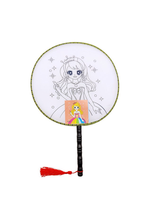 Children's Graffiti Painted Fan Stall Round Fan Kindergarten Diy Painting Palace Fan Cartoon Pattern Coloring Group Fan-Color:Small Lotus  - Image 5