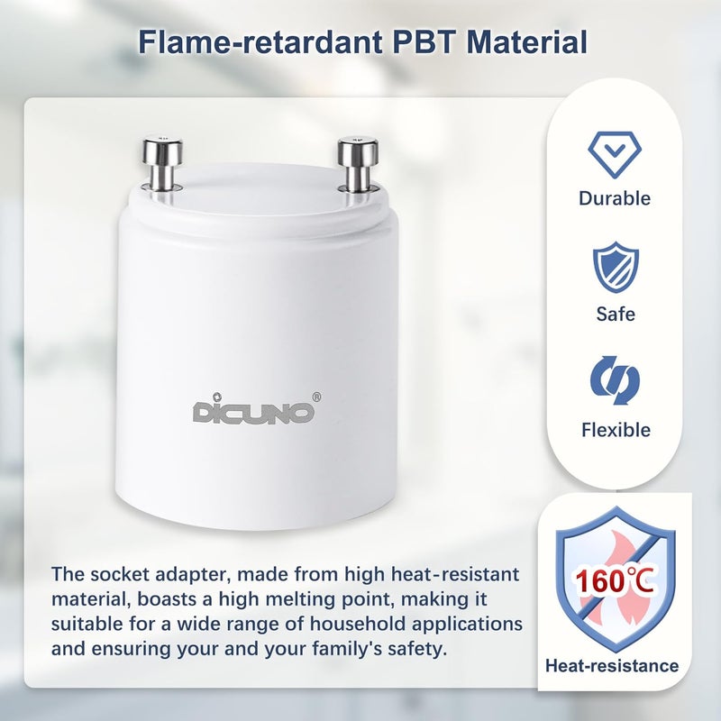 DiCUNO GU24 to E26 Adapter, 160℃ Heat Resistant, Maximum Wattage 200W, GU24 Pin Base to E26 Standard Medium Base Socket Converter, Light Bulb Socket Adapter, 10-Pack - Image 5