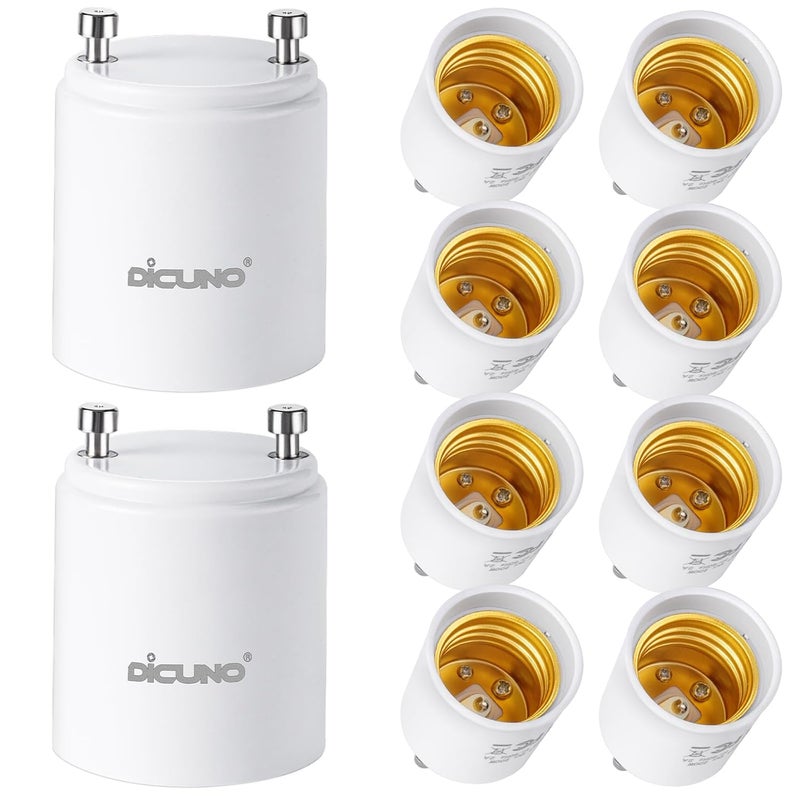 DiCUNO GU24 to E26 Adapter, 160℃ Heat Resistant, Maximum Wattage 200W, GU24 Pin Base to E26 Standard Medium Base Socket Converter, Light Bulb Socket Adapter, 10-Pack - Image 1