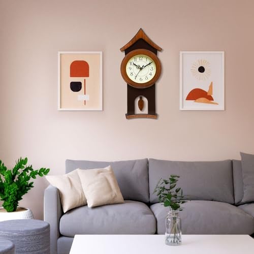 Harbour Analog Latest Stylish New Models Wall Clock with Pendulum for Home Living Room Hall Bedroom (Size Height 40 CM X Width 17.5 CM)- Home Decor Big Size Wall Clock chbnb (Dark Brown) - Image 1