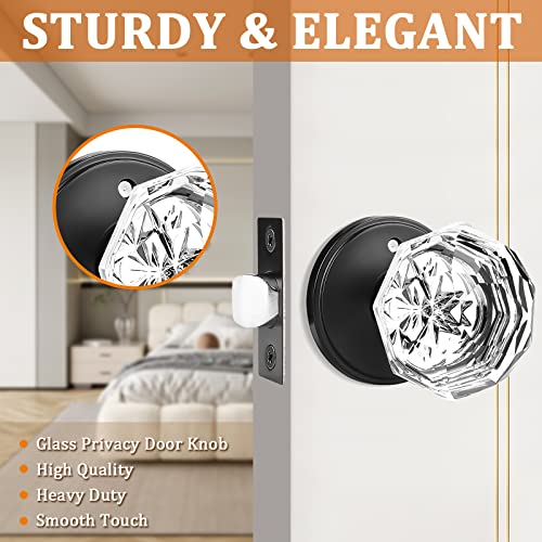 Orger 1 Pack Glass Door Knob with Flat Black Rosette, Bath/Bed Door Knob for Privacy Use, Keyless Interior Door Handle with Diamond Shape Crystal Glass and Zinc Alloy Base - Image 4